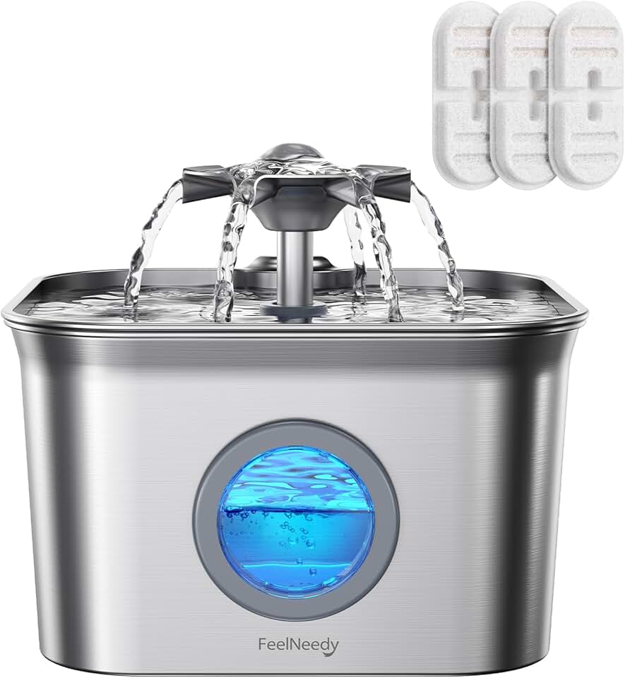 2.8L Fuente para Gatos Acero Inoxidable con 3 Filtros