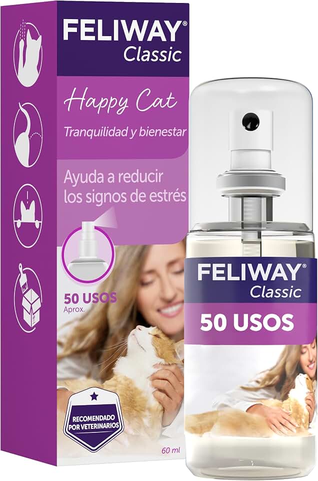 FELIWAY Classic Spray - Feromonas calmantes para gatos (60ml). Reduce los marcajes con orina y el estrés durante los viajes en transportín. Recomendado por veterinarios.