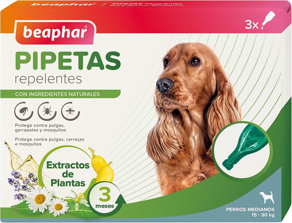 Beaphar Pipetas repelentes Naturales para Perros medianos